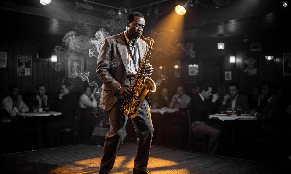 Jazz saxophonist performing on stage