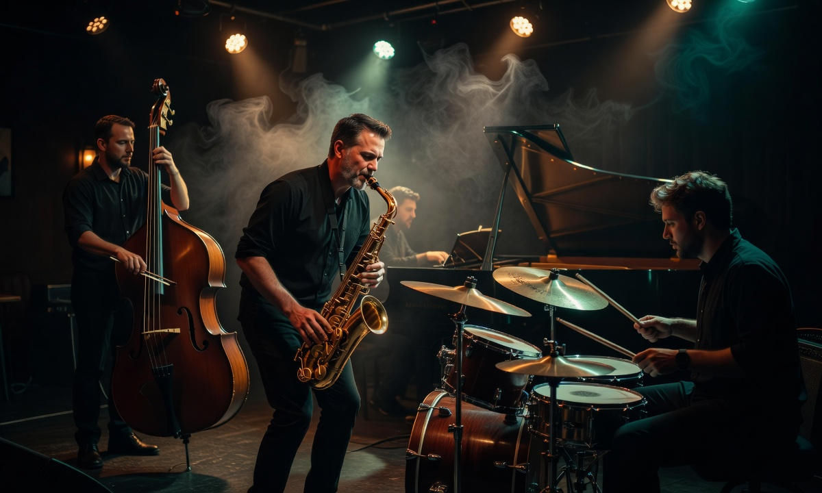 Jazz ensemble performing in intimate club