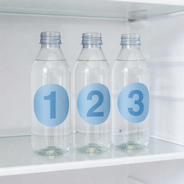 Three water bottles labeled 1, 2, and 3