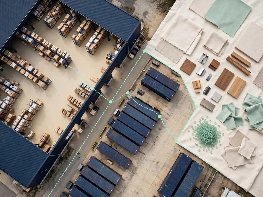 Connected supplier records and material data arranged as a value-chain traceability map