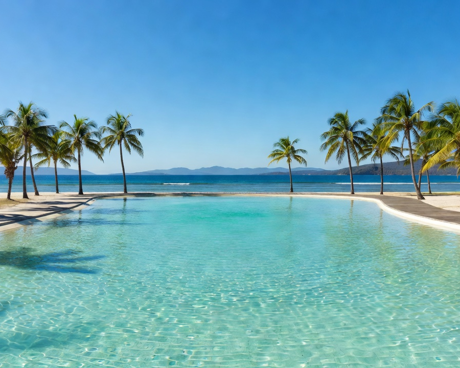 Cairns Esplanade Lagoon — palm-lined tropics facing the Coral Sea