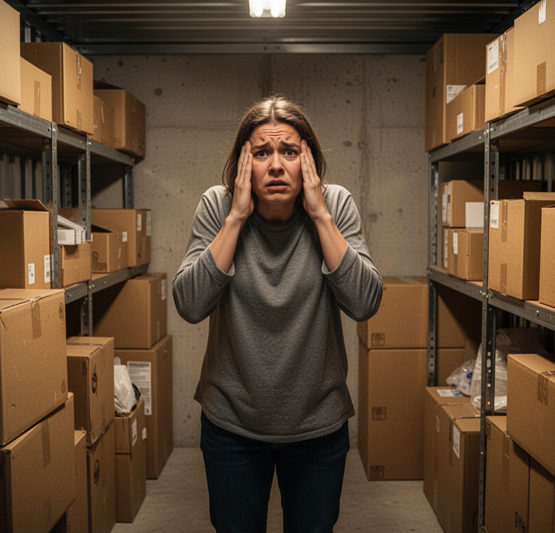 Frustrated person in storage unit
