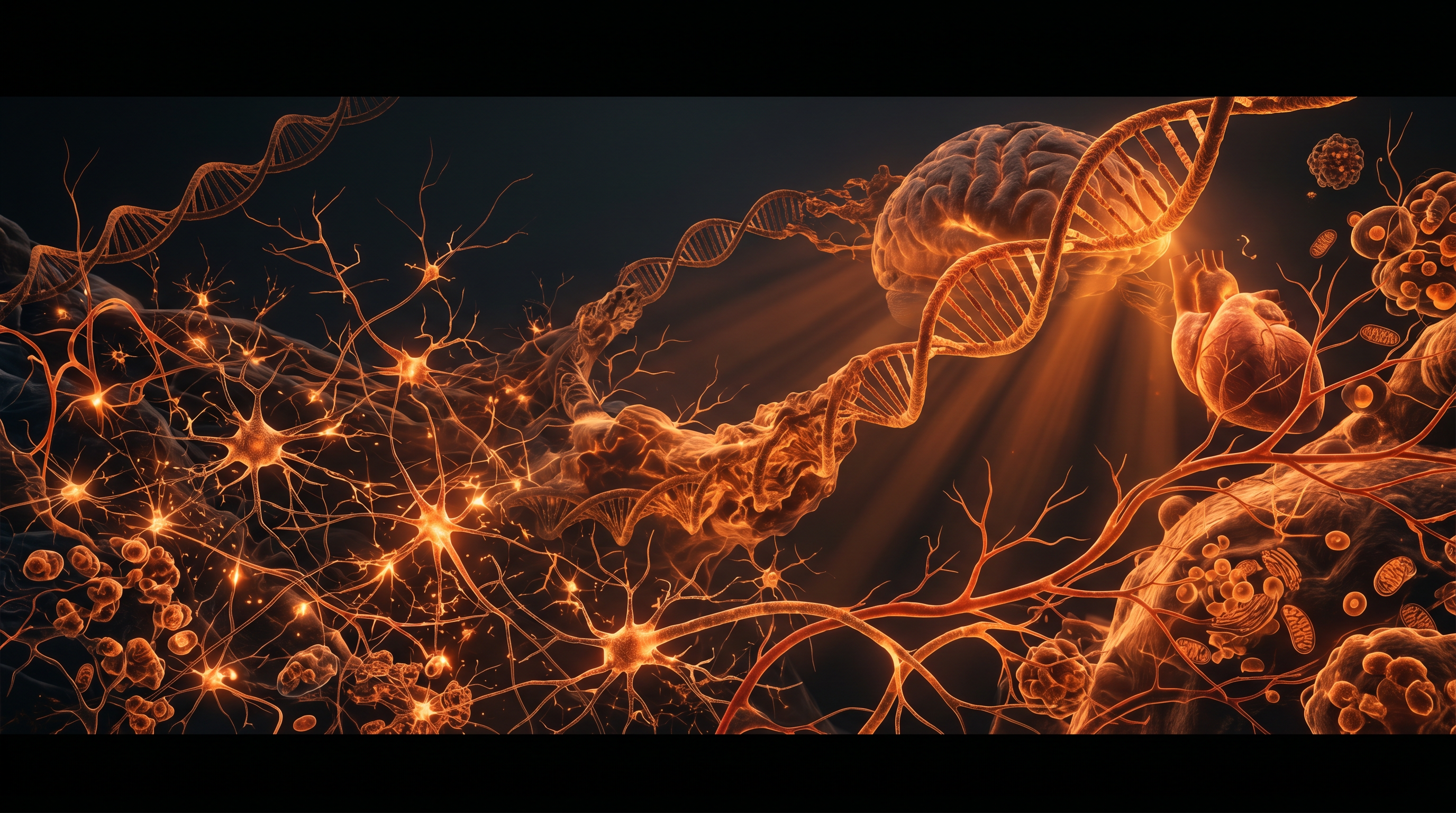 Abstract visualisation of connected biological structures and signals