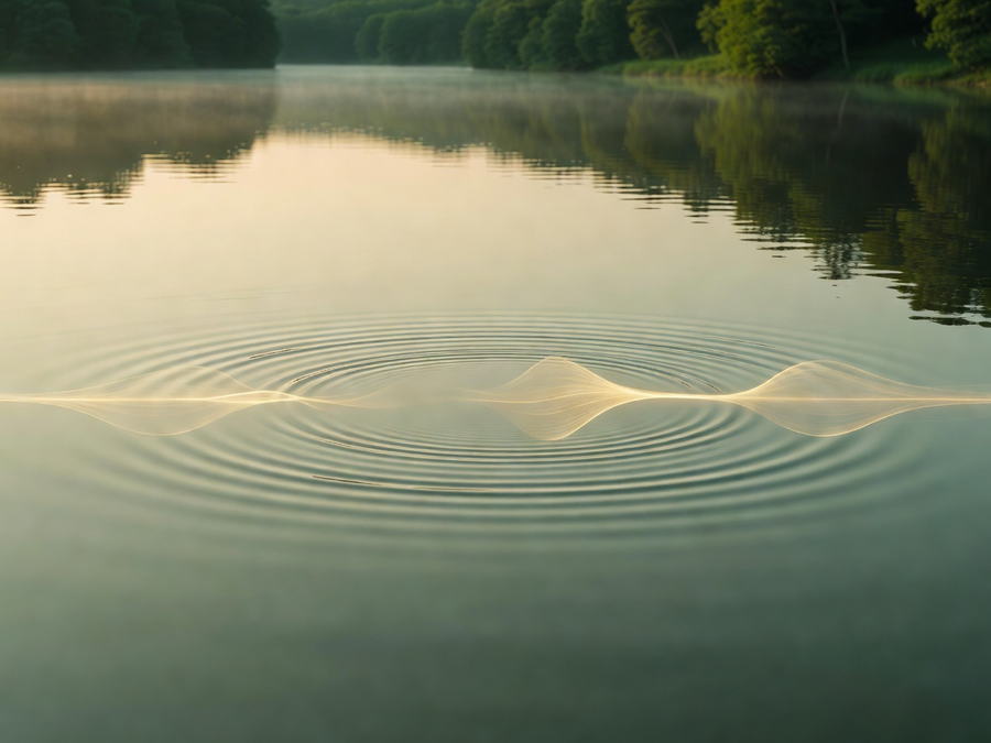 Calm water ripples at dawn suggesting gentle sound and hearing awareness