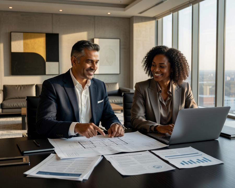 Professional partners reviewing investment deals