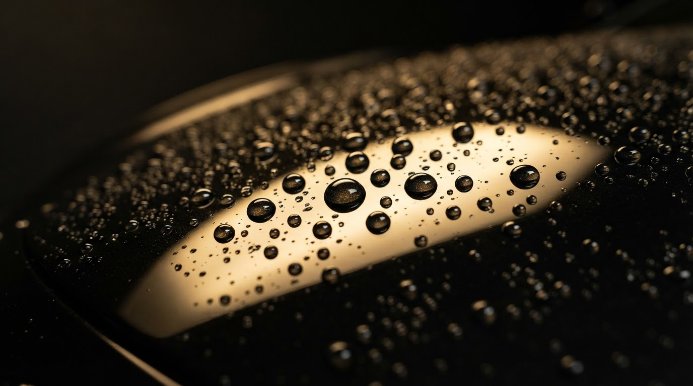 Ceramic coating hydrophobic water beading on luxury vehicle paint