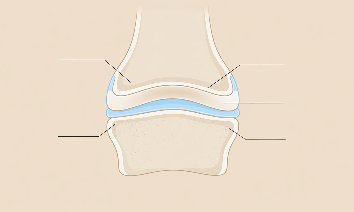 Cross-section diagram of a healthy joint showing cartilage, bone, and synovial structures