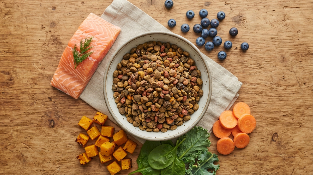 Close-up of wholesome dog food ingredients
