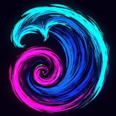 A swirling sea wave artwork in cyan, cobalt blue and magenta.