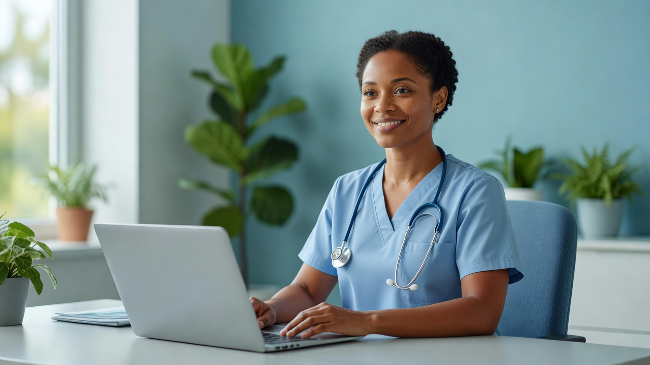 Healthcare provider smiling during a virtual visit
