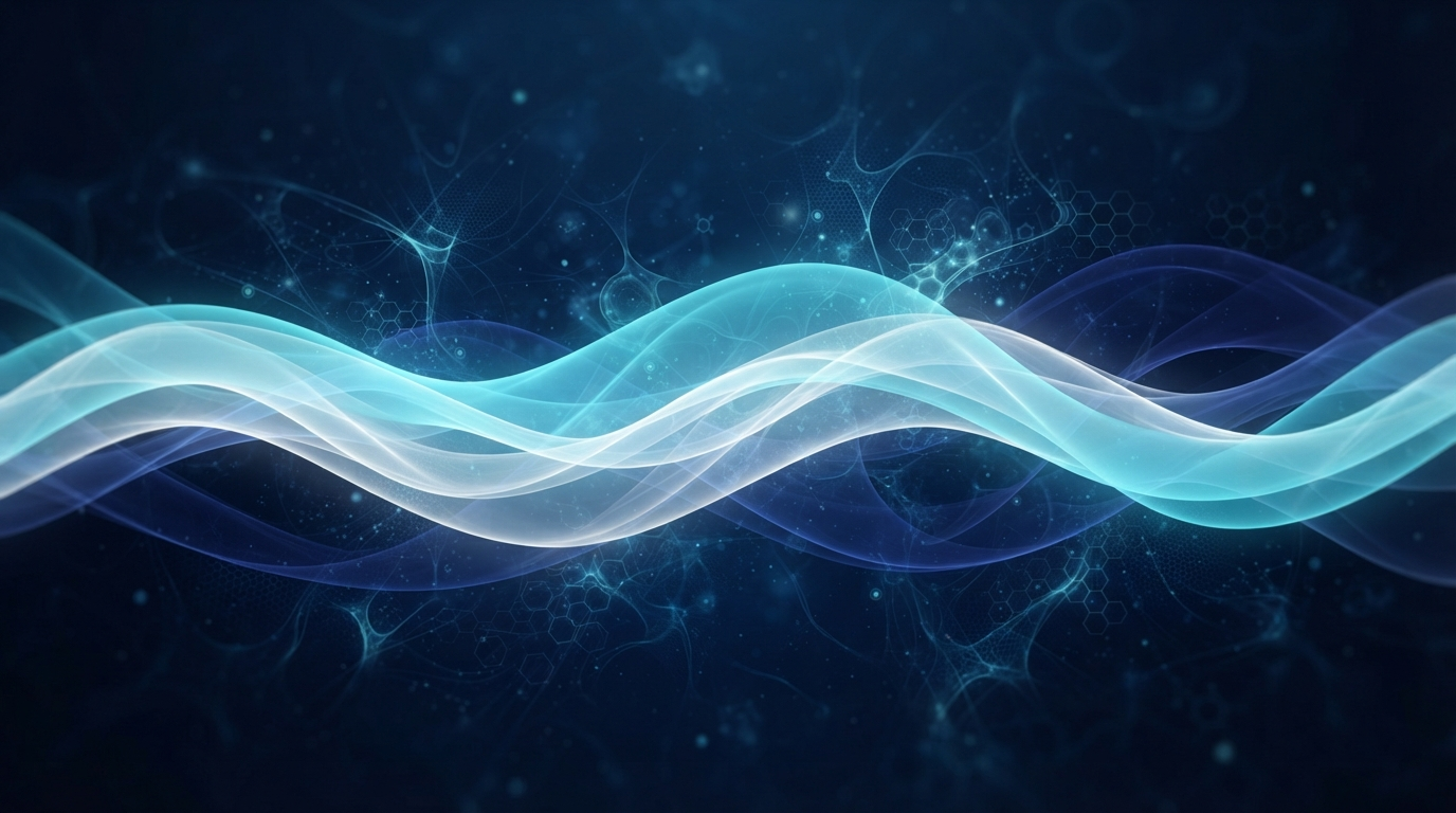Layered blue and white waves of light used as an abstract illustration