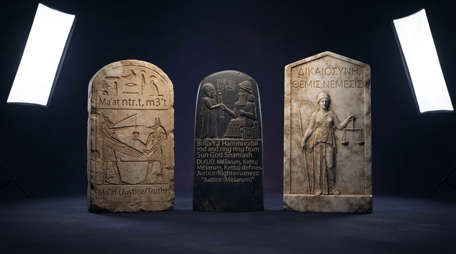 Beyond 'Justice': Unraveling Maat, Sumerian Me, Greek Dike, Dharma & Ṣidq in Ancient Virtue Ethics