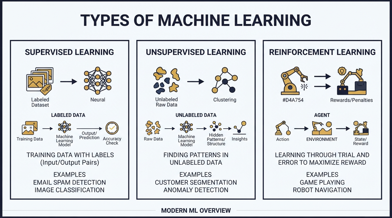 How AI Learns: Supervised, Unsupervised & Reinforcement Learning Explained (Correlation vs True Understanding)