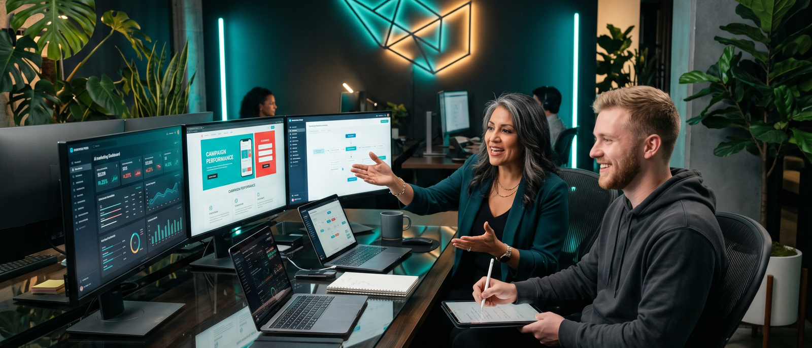 Red Nova AI Agency experts collaborating on web design and custom development for local business marketing foundations