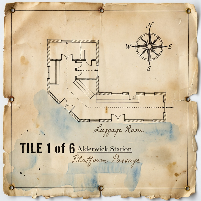 Map tile 1 of 6 showing the Alderwick Station luggage-room plan, used to understand location and access