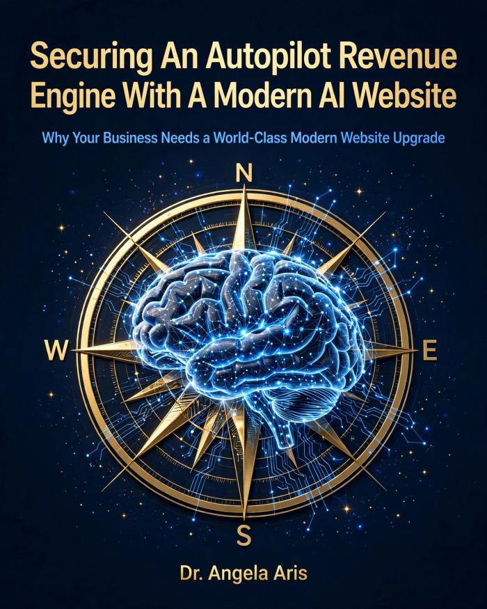 Cover of Securing An Autopilot Revenue Engine With A Modern AI Website, the free Insider Advice Report by Dr. Angela Aris