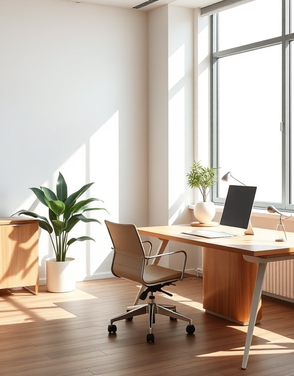 Minimalist office workspace after cleaning