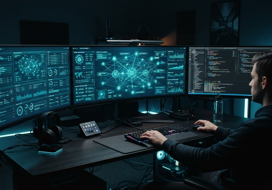 Illustration of an AI-assisted desktop workflow