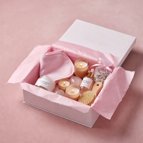 Open spa day surprise gift box with self-care items