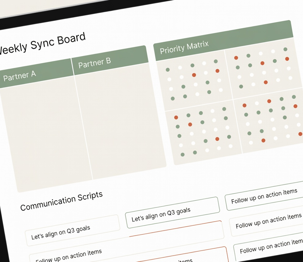 Weekly sync and priority matrix mockup