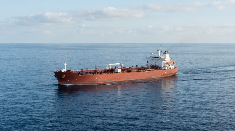 Modern commercial oil tanker underway at sea