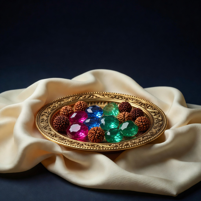 Celestial editorial artwork for gemstone and Rudraksha guidance