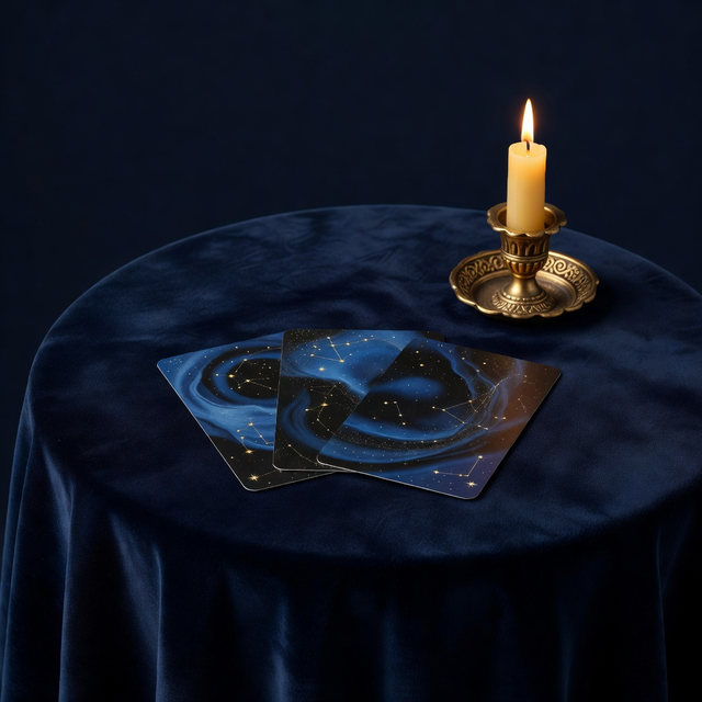 Celestial editorial artwork for a tarot card reading