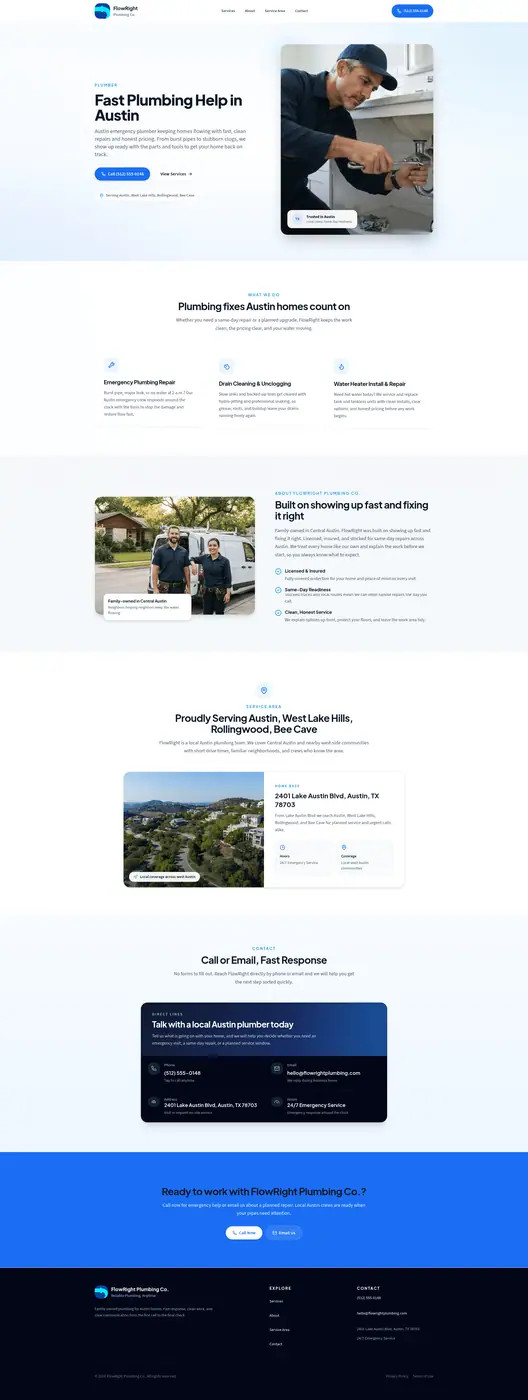 FlowRight Plumbing Co. demo website preview
