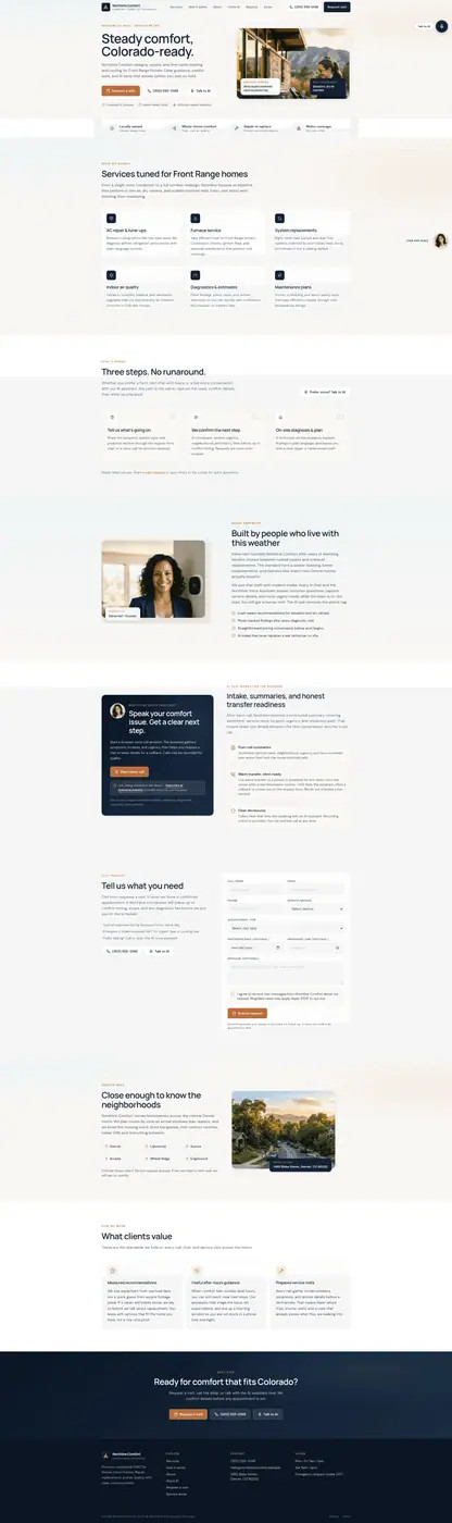 Full-page screenshot of the Northline Comfort HVAC demo website.