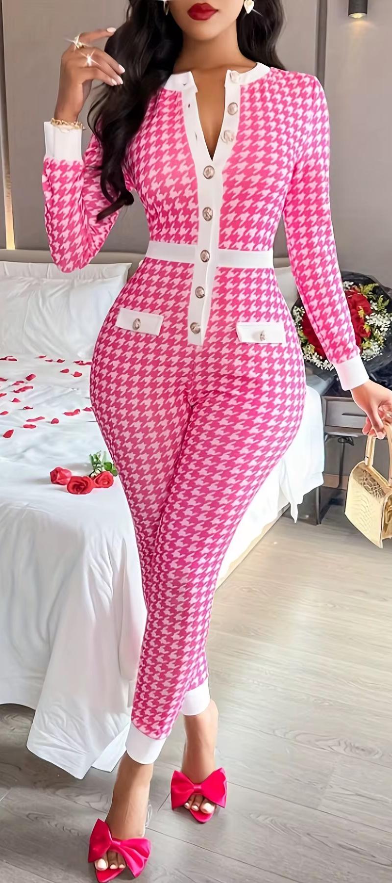Pink houndstooth fitted two-piece set from A Taste of Cookie Clothing