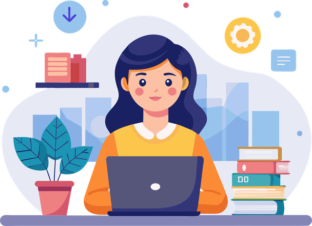 Illustration of a person working at a laptop