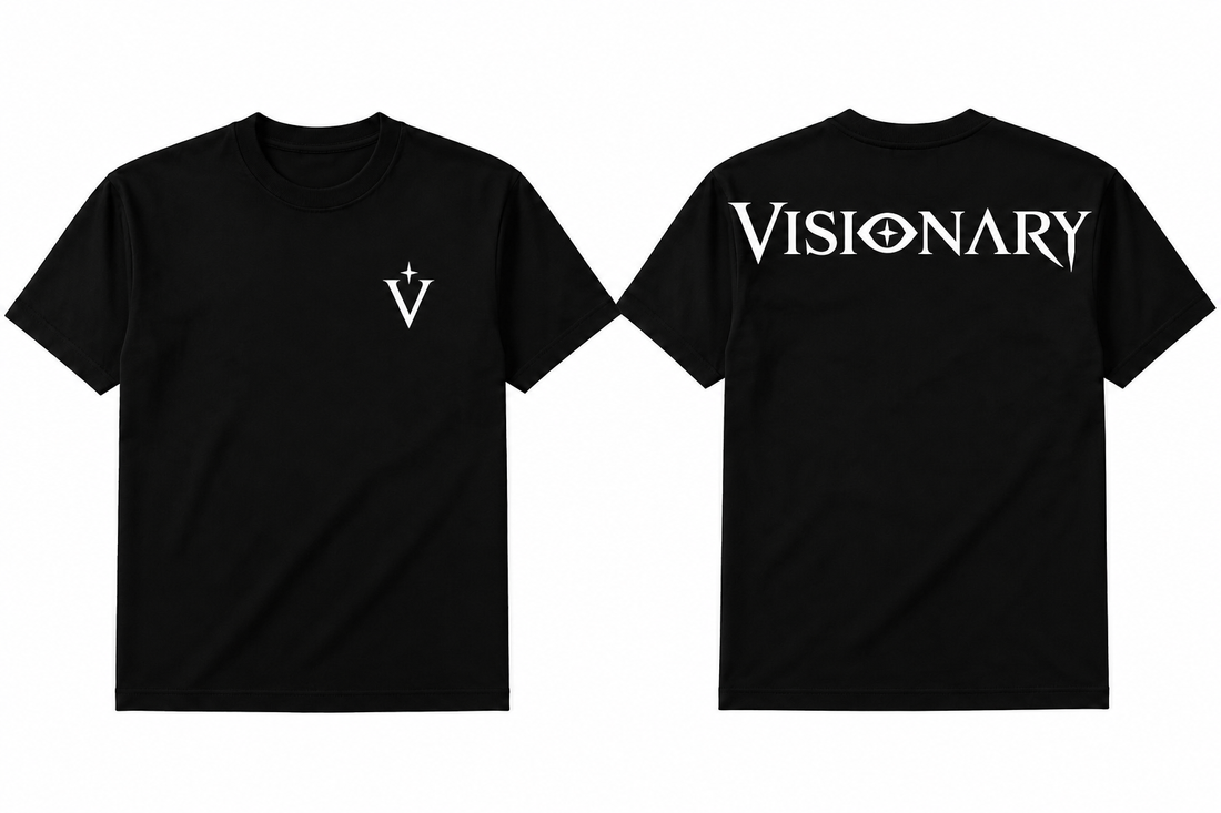 Black Visionary T-shirt shown front and back