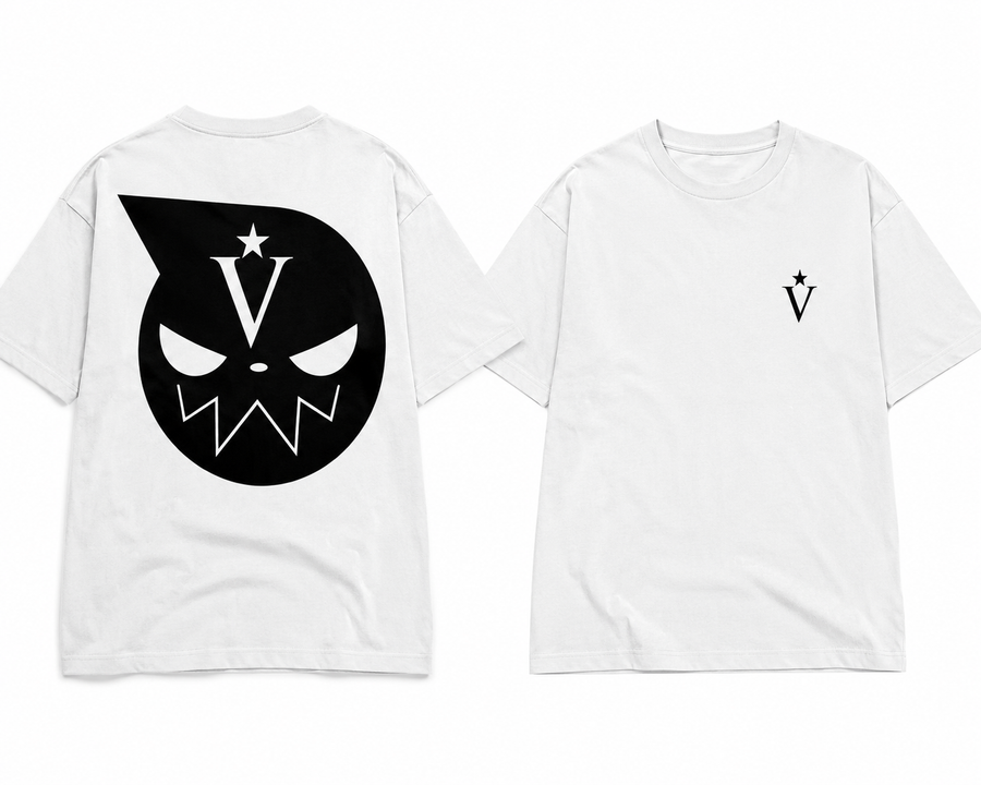 White Visionary T-shirt with black graphic shown front and back