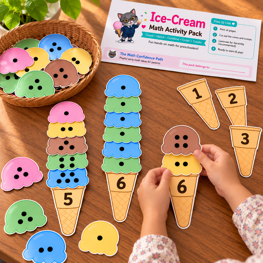 Stacks of ice-cream scoops showing how children can combine quantities.