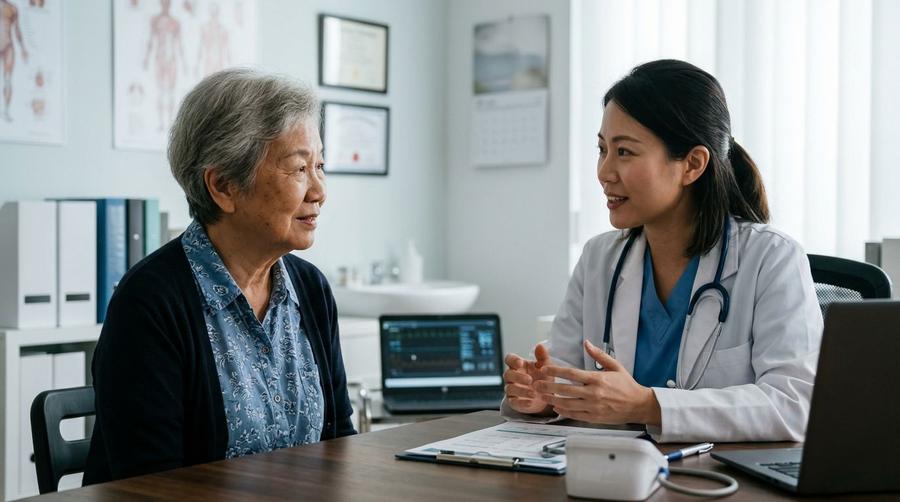 Older woman discussing GLP-1 side effects and mobility concerns with her physician