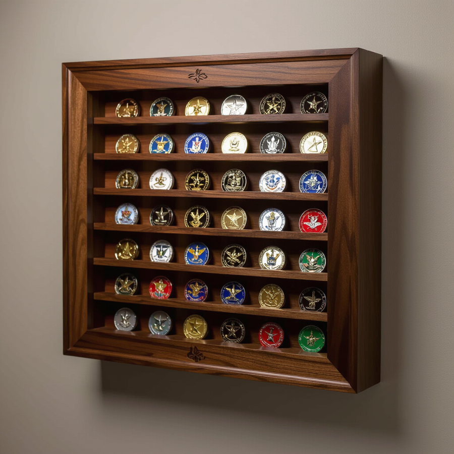 Wall display case for military challenge coins