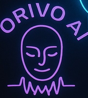 Orivo AI - purple neon line-drawn face with ORIVO AI lettering and audio wave