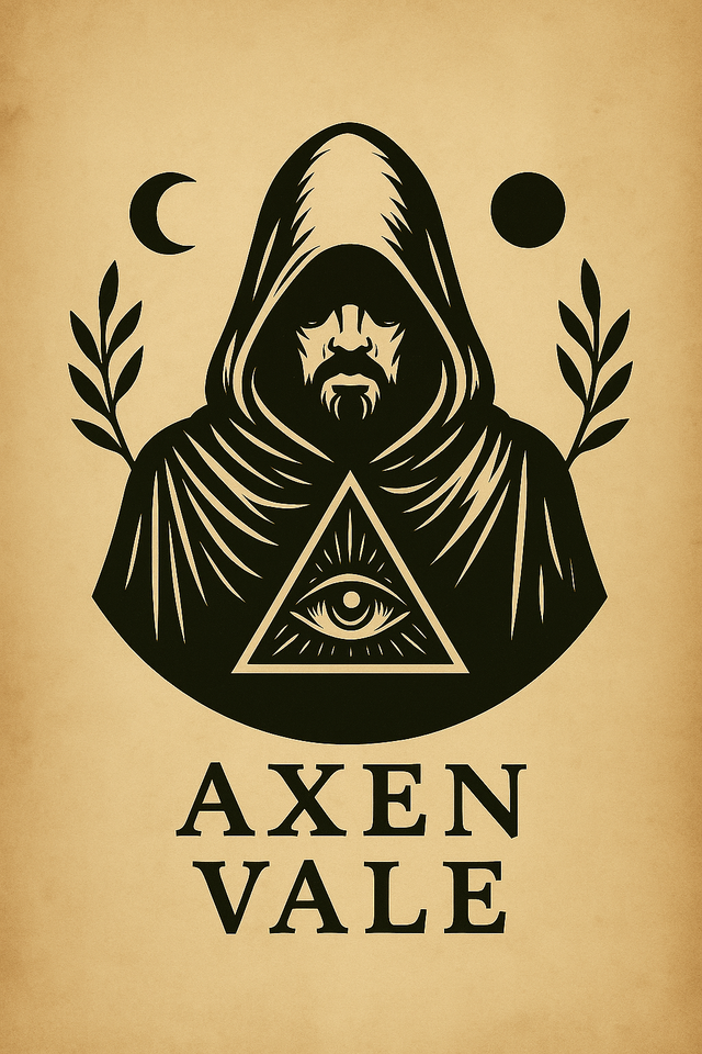 Axen Vale hooded mystic emblem and wordmark
