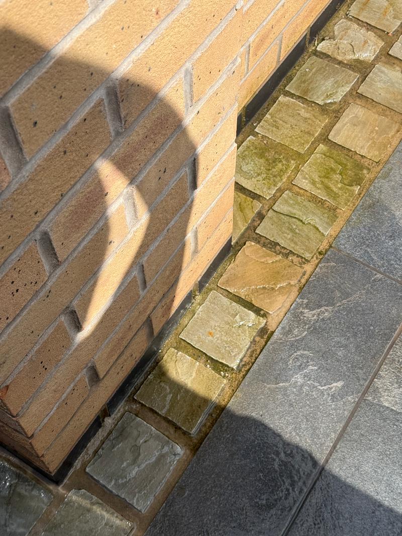 Before photo of an exterior path and edge area