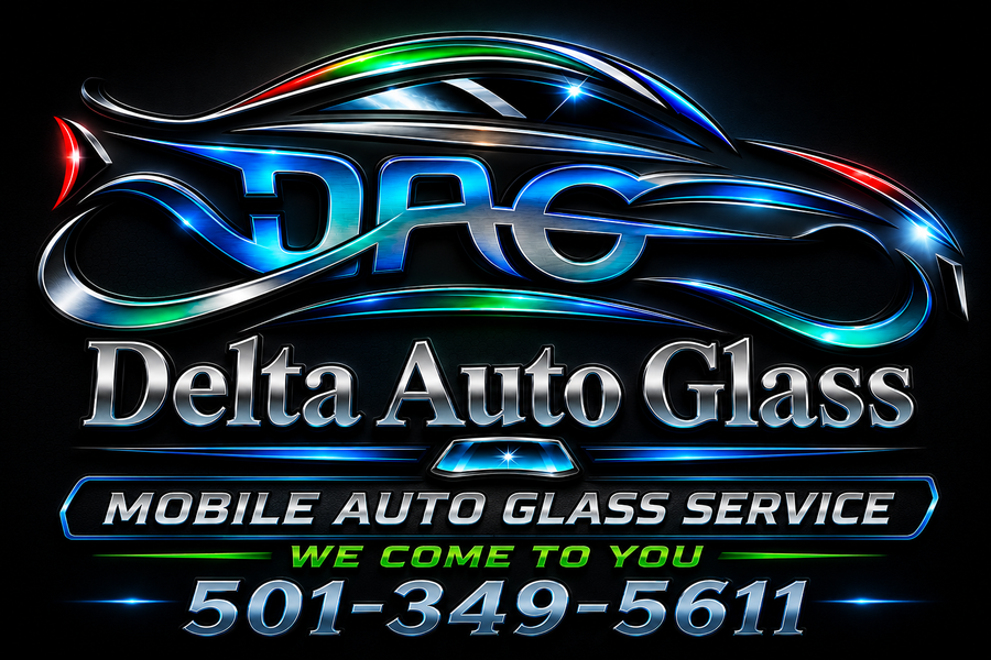 Delta Auto Glass logo — mobile auto glass service, we come to you, 501-349-5611