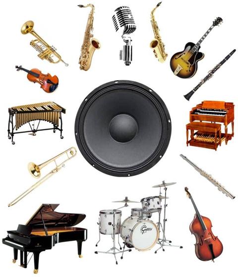 Clean, no-title speaker-and-instruments artwork for the Jazz Play Alongs catalog