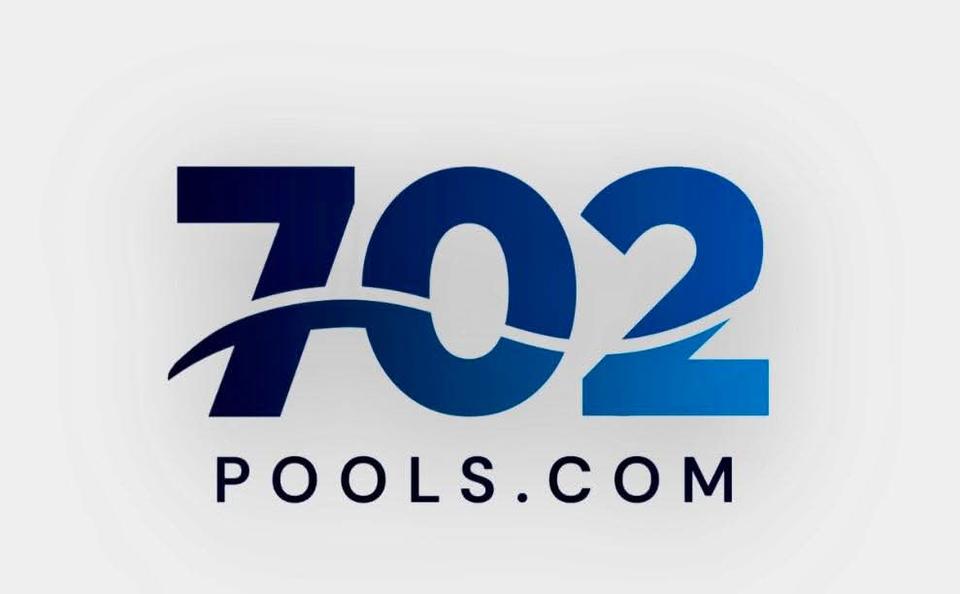 Blue 702 Pools logo with POOLS.COM lettering on a light background.