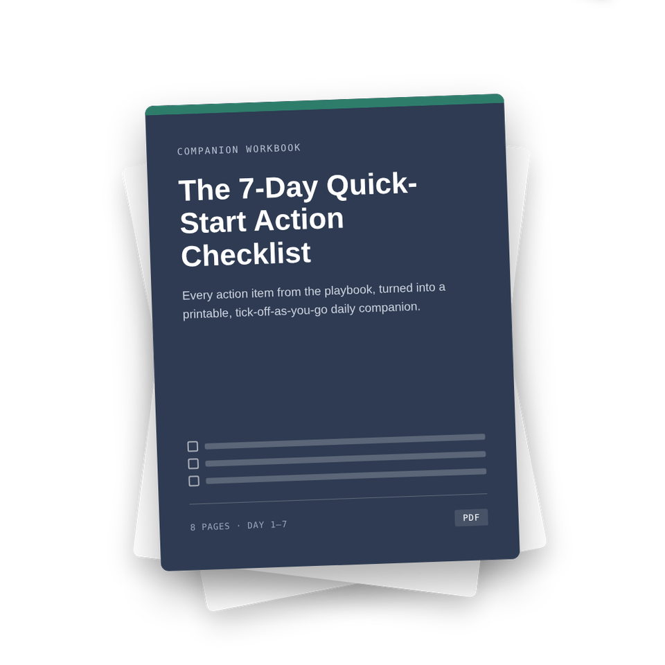 Mockup of the seven-day quick-start action checklist workbook