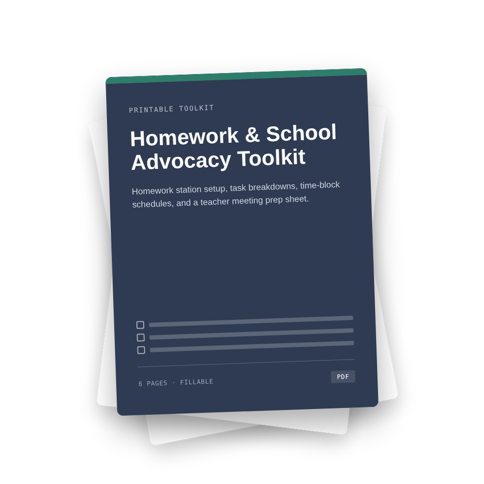 Mockup of the homework and school advocacy toolkit worksheets