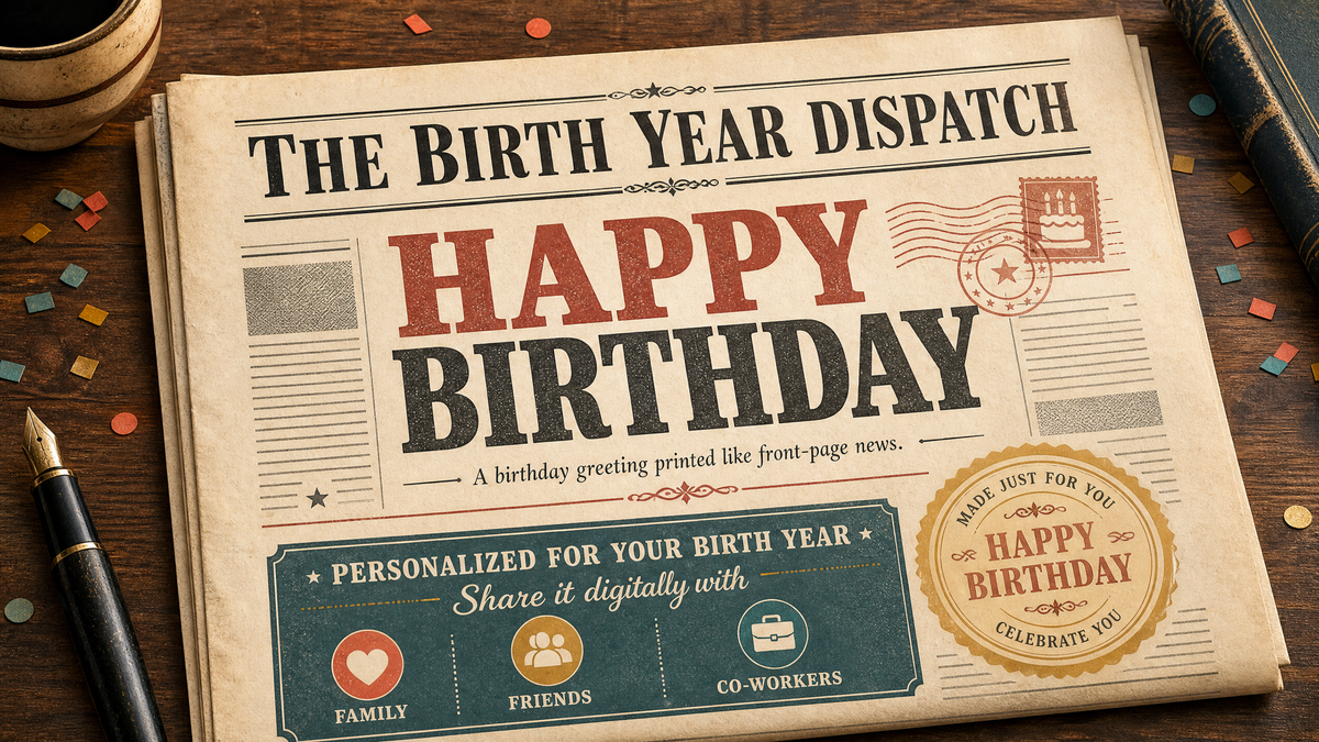Birth Year Dispatch personalized birthday newspaper greeting